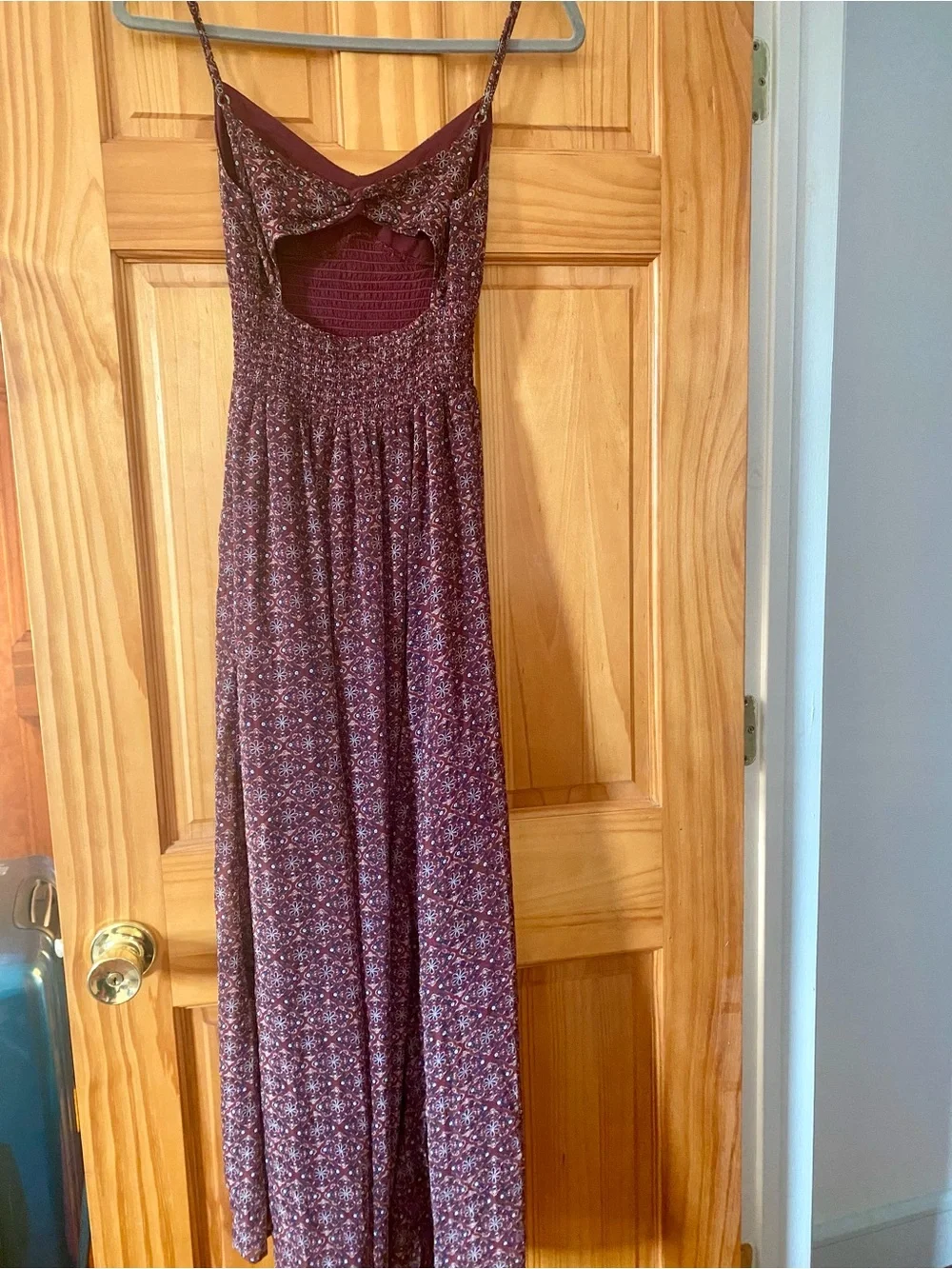 Abercrombie & Fitch Floral Smocked Open Back Sheer Maxi Dress Burgundy S
